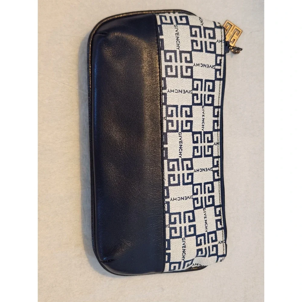 Givenchy vintage leather clutch bag Purse Makeup Cosmetic COA Authentic Blue